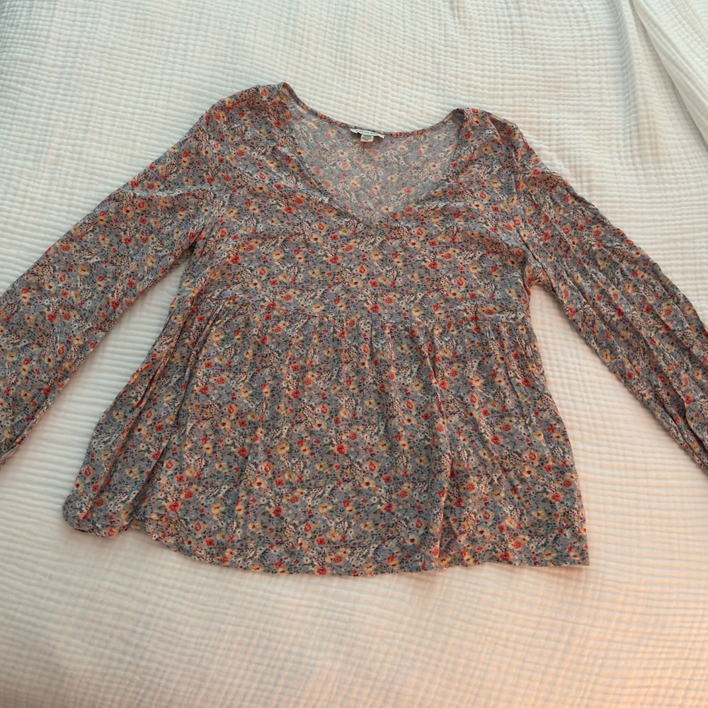 American Eagle Outfitters Peasant Smocked Long Sleeve Tunic Blouse